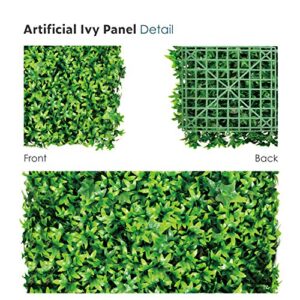 ECOOPTS 20" x 20" Artificial Grass Wall Faux Boxwood Panel Privacy Ivy Fence Screen Decoration for Backyard Garden Home Outdoor Indoor, Ivy, 6 Packs