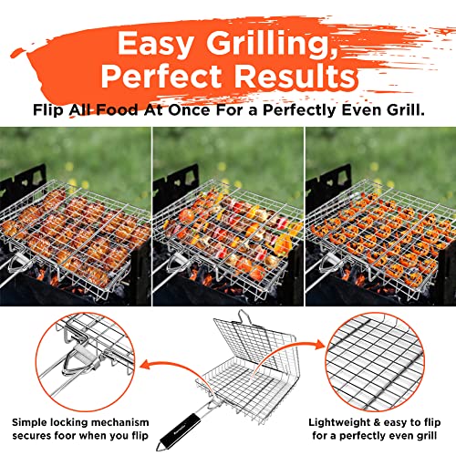 KARTALIO BBQ Stainless Steel Grill Basket,Barbecue Party Rustproof Grilling Basket, Large Folding Grilling baskets With Detachable Handle, Portable Outdoor Camping Accessories.
