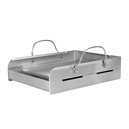 griddle-Q GQ120 100% Stainless Steel Medium-Sized Professional Griddle with Even Heating Bracing and Removable Handles for Charcoal/Gas Grills, Camping, Tailgating, and Parties (14"x16"x6.5")