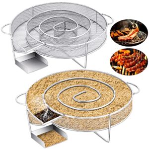 2 pieces cold smoking generator 7.87 inch pellet smoker tray round stainless steel cold smoker tube for bbq bacon fish salmon meat pork cheese meat, hot or cold smoking on grill and smoker