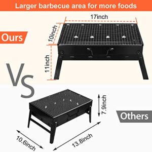 Portable Charcoal Grill, TeqHome 17x10x11 Inch Foldable Mini Barbecue Grill, LightWeight Small BBQ Grill for Outdoor Backyard Camping Picnic Beach Cooking