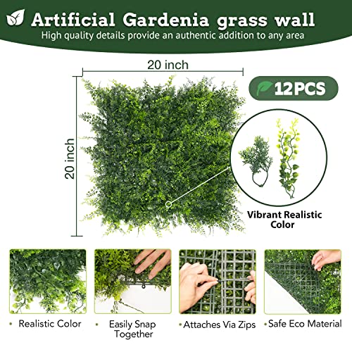 SKYJADE Artificial Grass Wall Panels, Privacy Fence Screen, 12PCS 20"x20" Fortune Leaf Hedge Wall Panels, Grass Wall Backdrop Panels for Indoor Outdoor, Garden Greenery Wall Decor