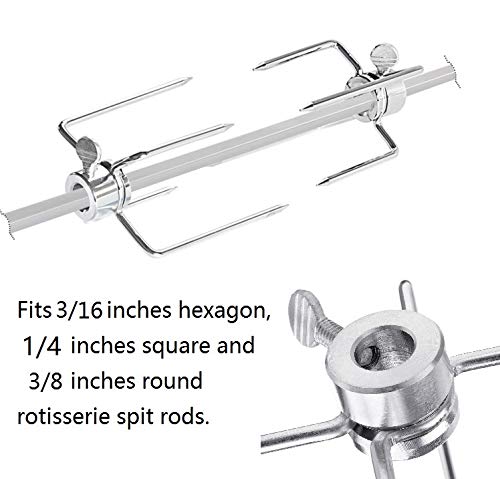 N & N 304 Stainless Steel Rotisserie Meat Forks(1-Pair) - Fits 3/16-Inches Hexagon, 1/4-Inches Square & 3/8-Inches Round Rotisserie Spit Rods