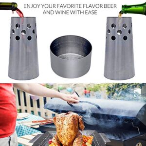 Beer Can Chicken Holder Combo with Free Meat Thermometer- Vegetable Grill Basket-BBQ Grilling Gifts for Men Accessories-Roaster Rack - Vertical Stand for Kabob-Fish-Turkey-Fits Outside Smoker