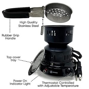 AHADU Premium Electric Charcoal Burner Coconut Coal Starter Hibachi Smart Overheating Control. Instant Coal Disk Tablet Fire Starter. Perfect Stove for Outdoor camping BBQ -Comes with Free Tong/Handle