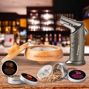 Cocktail Smoker Kit with Torch, Old Fashioned Smoker Kit for Bourbon Whiskey Drink, with 4 Different Flavor Wood Smoker Chips, Vodka/Gin/Tequila/Rum Liquor Gifts for Whiskey Lovers, Father(No Butane)