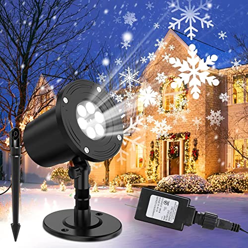 Christmas Snowflake Projector Light, Snowfall LED Light Adjustable Lamp, IP65 Waterproof White Snow Decoration Spotlights for Outdoor Indoor Night Light for Christmas Holiday Party Garden