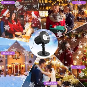 Christmas Snowflake Projector Light, Snowfall LED Light Adjustable Lamp, IP65 Waterproof White Snow Decoration Spotlights for Outdoor Indoor Night Light for Christmas Holiday Party Garden