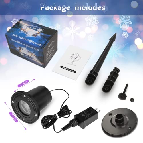 Christmas Snowflake Projector Light, Snowfall LED Light Adjustable Lamp, IP65 Waterproof White Snow Decoration Spotlights for Outdoor Indoor Night Light for Christmas Holiday Party Garden