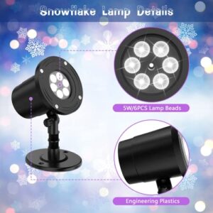 Christmas Snowflake Projector Light, Snowfall LED Light Adjustable Lamp, IP65 Waterproof White Snow Decoration Spotlights for Outdoor Indoor Night Light for Christmas Holiday Party Garden