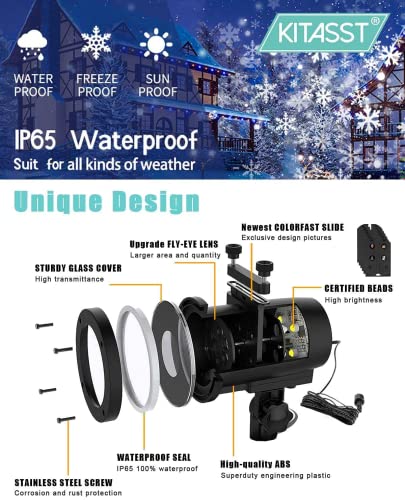 Christmas Snowflake Projector Light, Snowfall LED Light Adjustable Lamp, IP65 Waterproof White Snow Decoration Spotlights for Outdoor Indoor Night Light for Christmas Holiday Party Garden