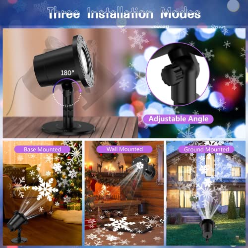 Christmas Snowflake Projector Light, Snowfall LED Light Adjustable Lamp, IP65 Waterproof White Snow Decoration Spotlights for Outdoor Indoor Night Light for Christmas Holiday Party Garden