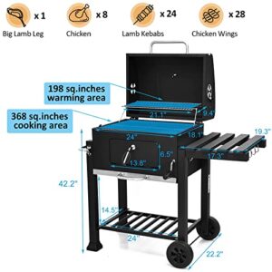 Giantex 24 inch Charcoal Grill with Folding Side Table, Large Grilling Area, Built-in Thermometer, Draw-out Ash Tray, BBQ Grill Outdoor Smoker with Wheels for Picnic Camping Patio Backyard Cooking