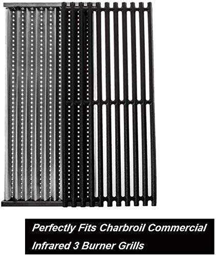 SafBbcue Cast Iron Grate and Stainless Steel Emitter Compatible with Charbroil Commercial Infrared 2 3 4 5 6 Burner Grills 463242515 466242515 463243016 463367016 466242516 463342620 463346017