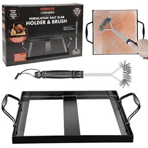 Steven Raichlen's Himalayan Salt Block Holder & Stainless Steel Wire Cleaning Brush- Easy-Grip Handles for Safety -Fits Any 8"x8" Salt Slab- Grilling Tool Essential - for Indoor Cooking & Outdoor BBQ