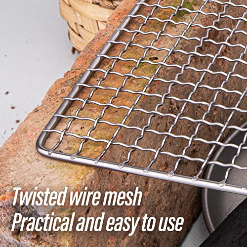 TiTo Titanium BBQ Net Grill Portable Ultralight Non-Stick Meat Grill Grate for Home Garden Outdoor Camping Picnic Hiking Charcoal Holder with Storage Bag (A)