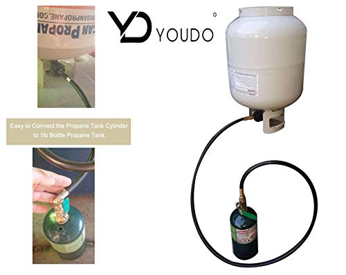 YOUDO Propane Refill Adapter Hose for 1 LB Gas Bottle 35.5" Long with ON/Off Control Valve QCC Type1 Inlet for New Tank (Fuel Not Included)