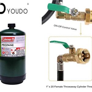 YOUDO Propane Refill Adapter Hose for 1 LB Gas Bottle 35.5" Long with ON/Off Control Valve QCC Type1 Inlet for New Tank (Fuel Not Included)