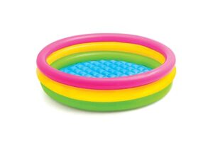 intex sunset glow inflatable pool: 58in x 13in – 3 ring soft floor – 73 gal capacity – repair patch included