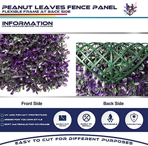 Windscreen4less Artificial Plant Leaves Faux Ivy Leaf Decorative Wall Fence Screen 20'' x 20" Purple Peanut Leaves 8 Pcs