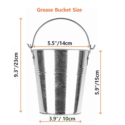 Drip Grease Bucket Can & 12-Pack Liners for Traeger 20/22/34, Pit Boss, etc Pellet Smoker Grill (Silver 12)