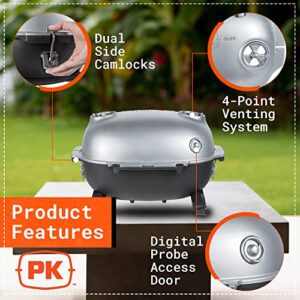 PK Grills Portable Charcoal BBQ Grill and Smoker with Lid, Cast Iron Aluminum Outdoor Kitchen Cooking Mini Small Barbecue Grill for Camping, Backyard Grilling, Park, Tailgating, Grey PK PK200-SFL