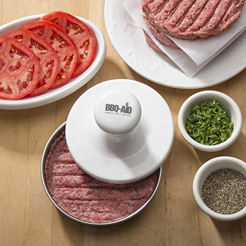 BBQ-Aid Porcelain Burger Press 5"- Round Burger Smasher for Grilling Evenly, Stuffed Burgers- Hamburger Press Patty Maker Perfect for Flat Top Griddle Grill Cooking, Stainless Steel Burger Press