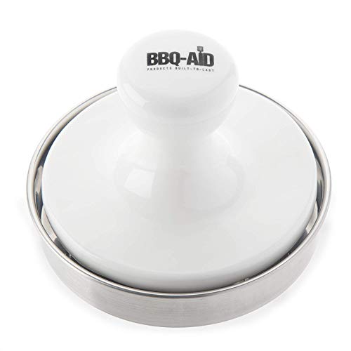 BBQ-Aid Porcelain Burger Press 5"- Round Burger Smasher for Grilling Evenly, Stuffed Burgers- Hamburger Press Patty Maker Perfect for Flat Top Griddle Grill Cooking, Stainless Steel Burger Press