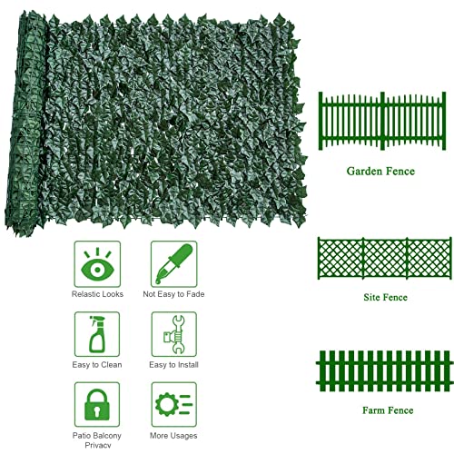 Cliselda 118x39.4in Privacy Fence Screen, Artificial Ivy Fence Covering Privacy Expandable Faux Privacy Fence, Hedges Fence and Faux Ivy Vine Leaf Decoration for Outdoor Garden Decor