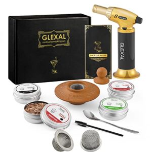 Bourbon Whiskey Cocktail Smoker Kit with Torch, Glexal Drink Smoker Infuser Kit with Four Flavors Wood Chips for Smoked Old Fashioned Cocktails, Whiskey Bourbon Gifts for Men Father's Day (No Butane)