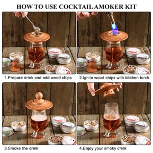 Bourbon Whiskey Cocktail Smoker Kit with Torch, Glexal Drink Smoker Infuser Kit with Four Flavors Wood Chips for Smoked Old Fashioned Cocktails, Whiskey Bourbon Gifts for Men Father's Day (No Butane)