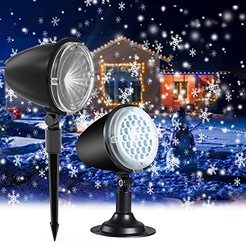 Christmas Projector Lights Outdoor,Upgraded Dynamic Holiday Snowflake Lights Projector,IP65 Waterproof White Snow LED Snowfall Projector Lights for Halloween Party Home Garden Decoration-2 Sets