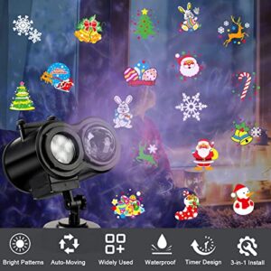 2 Pcs Christmas Projector Lights Outdoor LED Waterproof Xmas Projector Lights Outdoor 16 HD Slide Patterns Christmas Projector with Remote for Holiday Party Decorations (Double Heads)