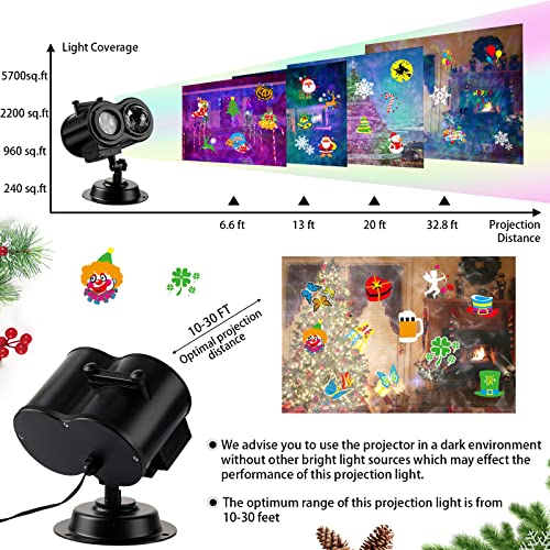 2 Pcs Christmas Projector Lights Outdoor LED Waterproof Xmas Projector Lights Outdoor 16 HD Slide Patterns Christmas Projector with Remote for Holiday Party Decorations (Double Heads)