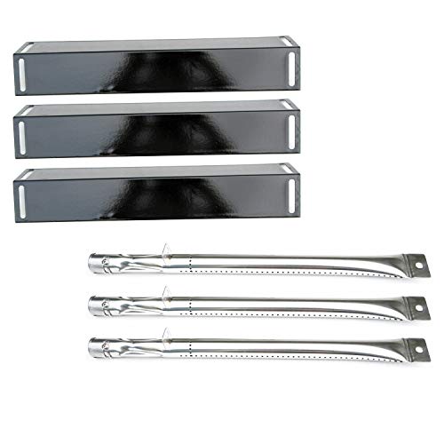 Direct Store Parts Kit DG116 Replacement for BBQ Grillware GGPL-2100 Gas Grill Burners, Heat Plates-3 Pack (Stainless Steel Burner + Porcelain Steel Heat Plate)