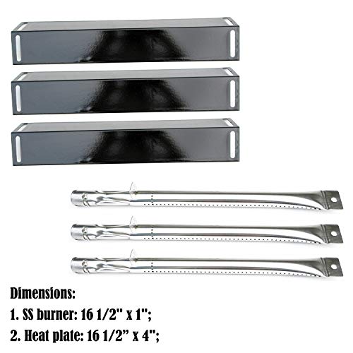 Direct Store Parts Kit DG116 Replacement for BBQ Grillware GGPL-2100 Gas Grill Burners, Heat Plates-3 Pack (Stainless Steel Burner + Porcelain Steel Heat Plate)
