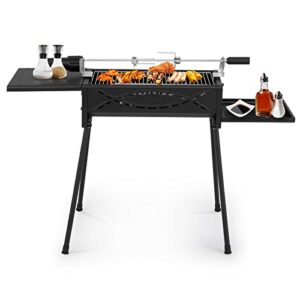 giantex charcoal grill with automatic rotisserie kit, 2 folding side tables, detachable legs, portable chicken roaster turkey kabab grill, quick setup for backyard barbecue camping