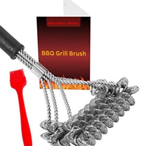 Grill Brush Bristle Free for Safe Cleaning | Grill Cleaner Brush for Gas/Porcelain/Charbroil Grates | Rust-Free Stainless Steel BBQ Brush for Grill Cleaning 17" | BBQ Grill Accessories Gifts for Men