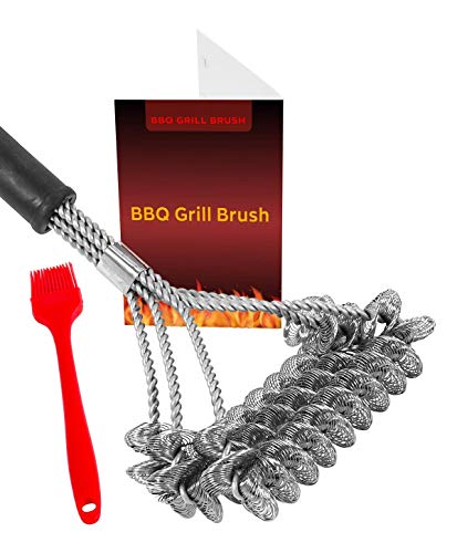 Grill Brush Bristle Free for Safe Cleaning | Grill Cleaner Brush for Gas/Porcelain/Charbroil Grates | Rust-Free Stainless Steel BBQ Brush for Grill Cleaning 17" | BBQ Grill Accessories Gifts for Men