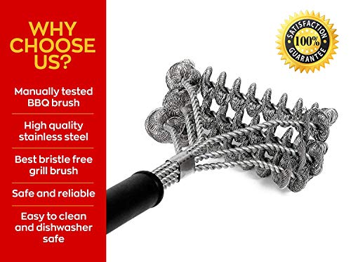 Grill Brush Bristle Free for Safe Cleaning | Grill Cleaner Brush for Gas/Porcelain/Charbroil Grates | Rust-Free Stainless Steel BBQ Brush for Grill Cleaning 17" | BBQ Grill Accessories Gifts for Men