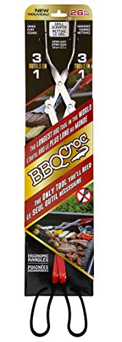 BBQCroc 3 in 1 Barbecue Tool 26-inch - Extra Light and Extra Long Tongs, Spatula and Grill Scraper (Red) – Longest BBQ Tool Ever!