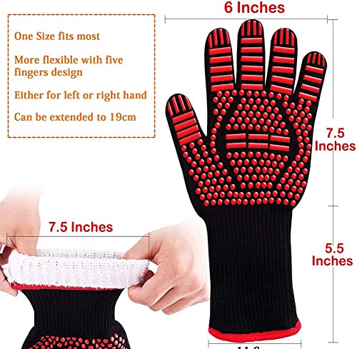 Donkik BBQ Grilling Gloves, 1472°F Extreme Heat Resistant Outoor Barbecue Gloves, Kithen Silione Non-Slip Oven Mitts for Barbeue, Cooking, Baking, Grilling, Welding