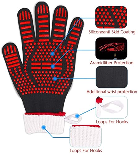 Donkik BBQ Grilling Gloves, 1472°F Extreme Heat Resistant Outoor Barbecue Gloves, Kithen Silione Non-Slip Oven Mitts for Barbeue, Cooking, Baking, Grilling, Welding