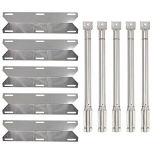 5-pack bbq gas grill tube burner & heat shield plate tent replacement parts for perfect flame 720-0522 – old – compatible barbeque stainless steel pipe burners & flame tamer, flavorizer bar