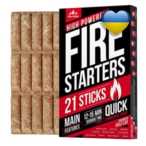 fire valley wooden firestarter sticks – pack of 21 fire starter squares for indoor fireplace, campfires, grill & bbq, outdoor firepit, wood stoves (natural pine wood)