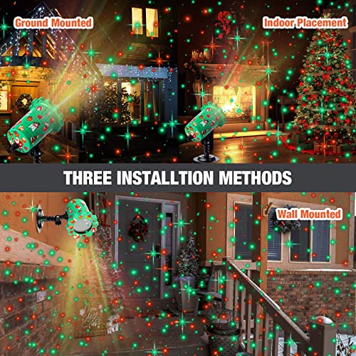 Christmas Projector Lights Outdoor Red and Green Starry Projection Light with Remote Control LED Outdoor Light Projector Waterproof Landscape Spotlights for Xmas Holiday Halloween Yard Patio Garden