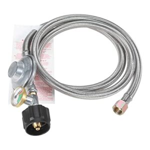 5ft propane regulator stainless braided hose with gauge, low pressure propane regulator with qcc1/type 1 connector and 3/8 female flare, for gas grill, heater, burner stove,forced air heater, smoker