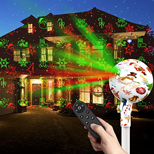 Christmas Projector Lights Outdoor, Laser Projection Light Waterproof Spotlight Projectors Red and Green Star Show with Christmas Decorative Patterns for Holiday Decoration House Yard Garden Patio