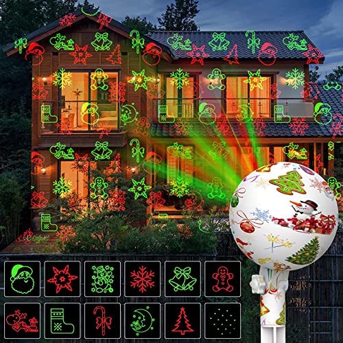 Christmas Lights, Laser Projector Light Outdoor Waterproof Landscape Spotlights Led Projection Show Xmas Lazer Display with Remote Timer for Holiday Halloween Patio Garden Yard Outside Decorations