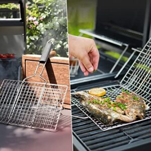 Grill Basket, 2 Pack Stainless Steel Fish Grill Rack, Portable BBQ Grilling Basket Outdoor Grill Accessories Barbecue Grilling Basket for Meat, Steak, Shrimp, Vegetables, Chops